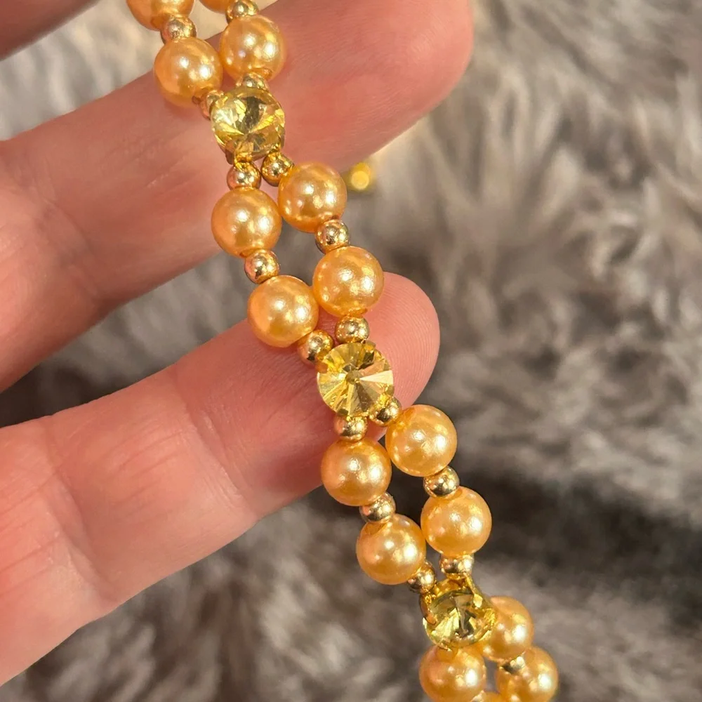 Handcrafted vintage gem citrine dome crystal pearl beaded bracelet